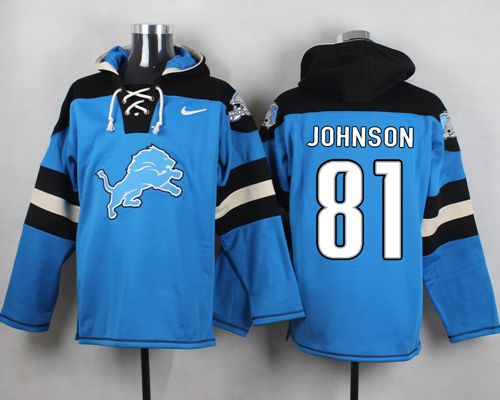 Nike Lions #81 Calvin Johnson Blue Player Pullover NFL Hoodie - Click Image to Close